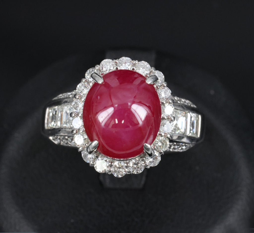 Fine 6.82ct Mitsukoshi Natural Star Ruby 1.50ct Diamond Platinum Ring, Size 7.75