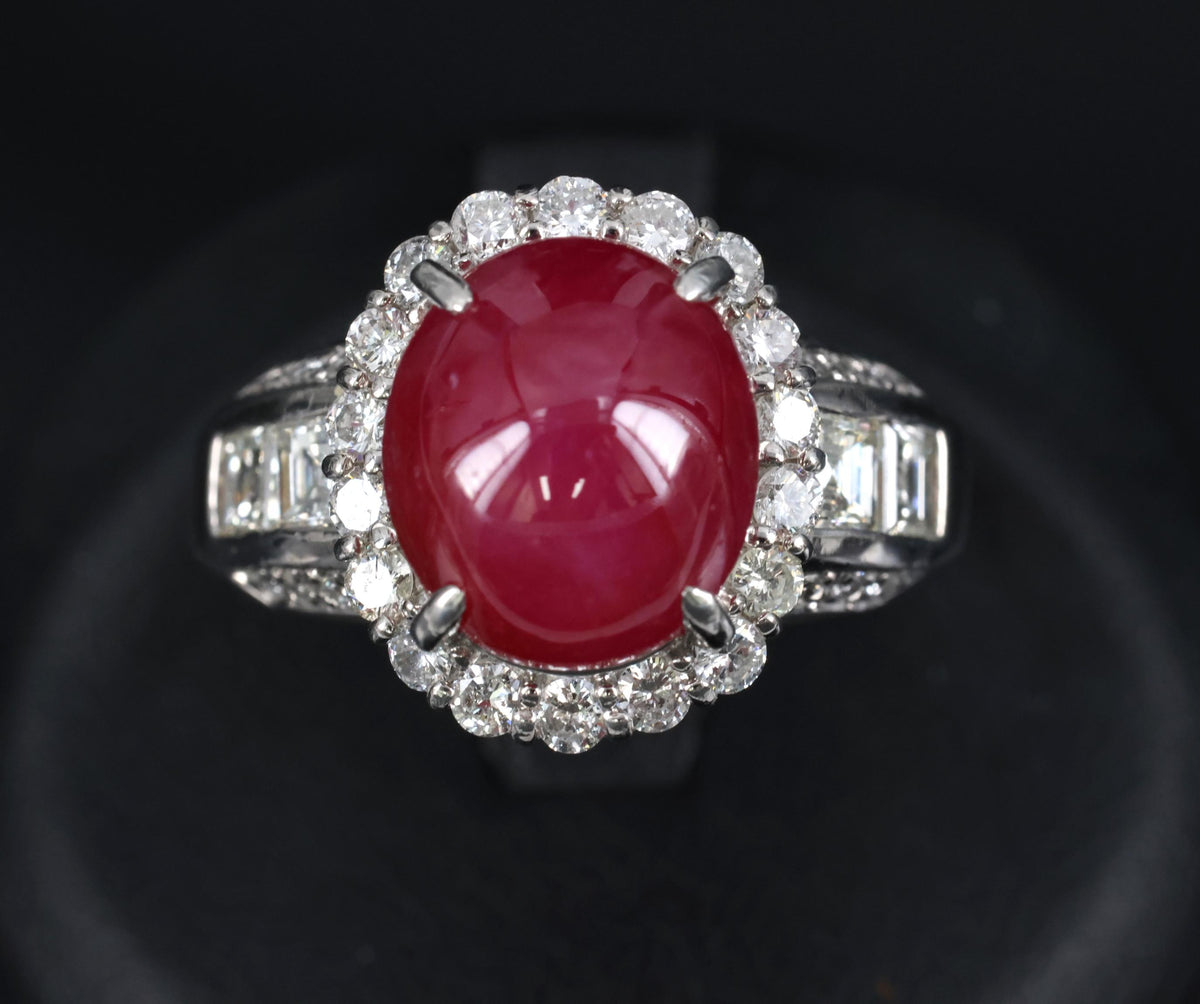Fine 6.82ct Mitsukoshi Natural Star Ruby 1.50ct Diamond Platinum Ring, Size 7.75