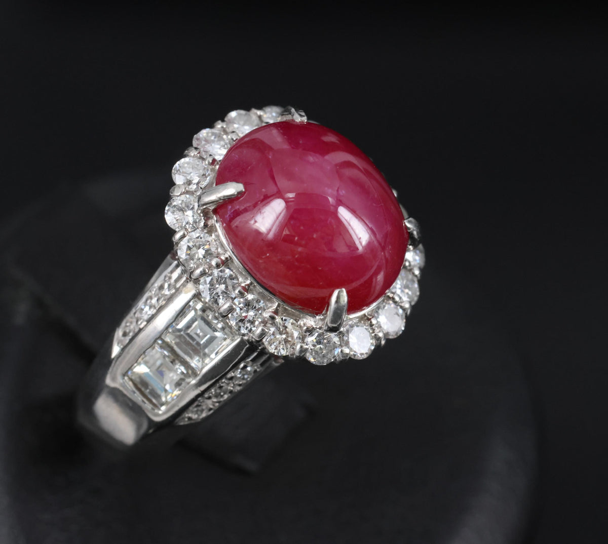 Fine 6.82ct Mitsukoshi Natural Star Ruby 1.50ct Diamond Platinum Ring, Size 7.75