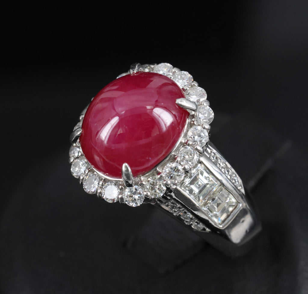 Fine 6.82ct Mitsukoshi Natural Star Ruby 1.50ct Diamond Platinum Ring, Size 7.75