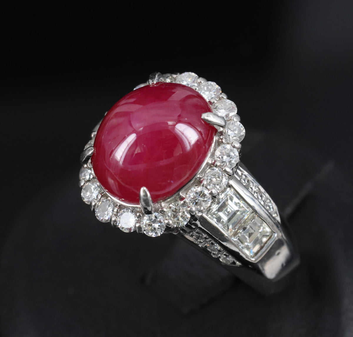 Fine 6.82ct Mitsukoshi Natural Star Ruby 1.50ct Diamond Platinum Ring, Size 7.75
