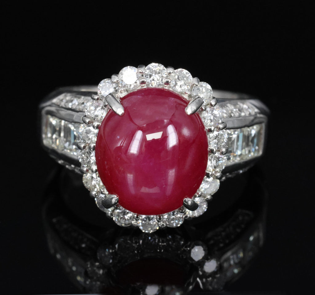 Fine 6.82ct Mitsukoshi Natural Star Ruby 1.50ct Diamond Platinum Ring, Size 7.75