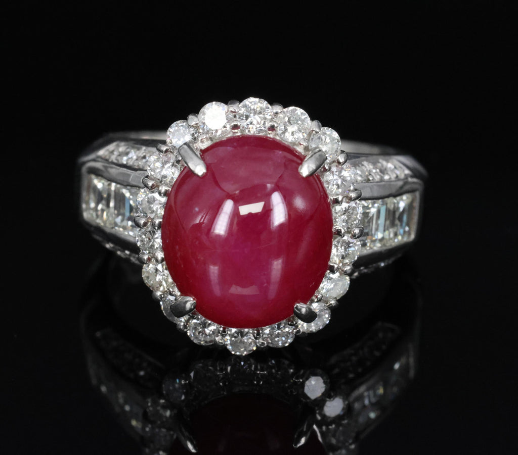 Fine 6.82ct Mitsukoshi Natural Star Ruby 1.50ct Diamond Platinum Ring, Size 7.75