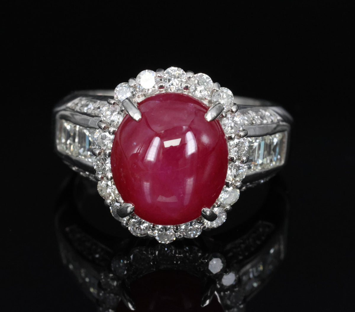 Fine 6.82ct Mitsukoshi Natural Star Ruby 1.50ct Diamond Platinum Ring, Size 7.75