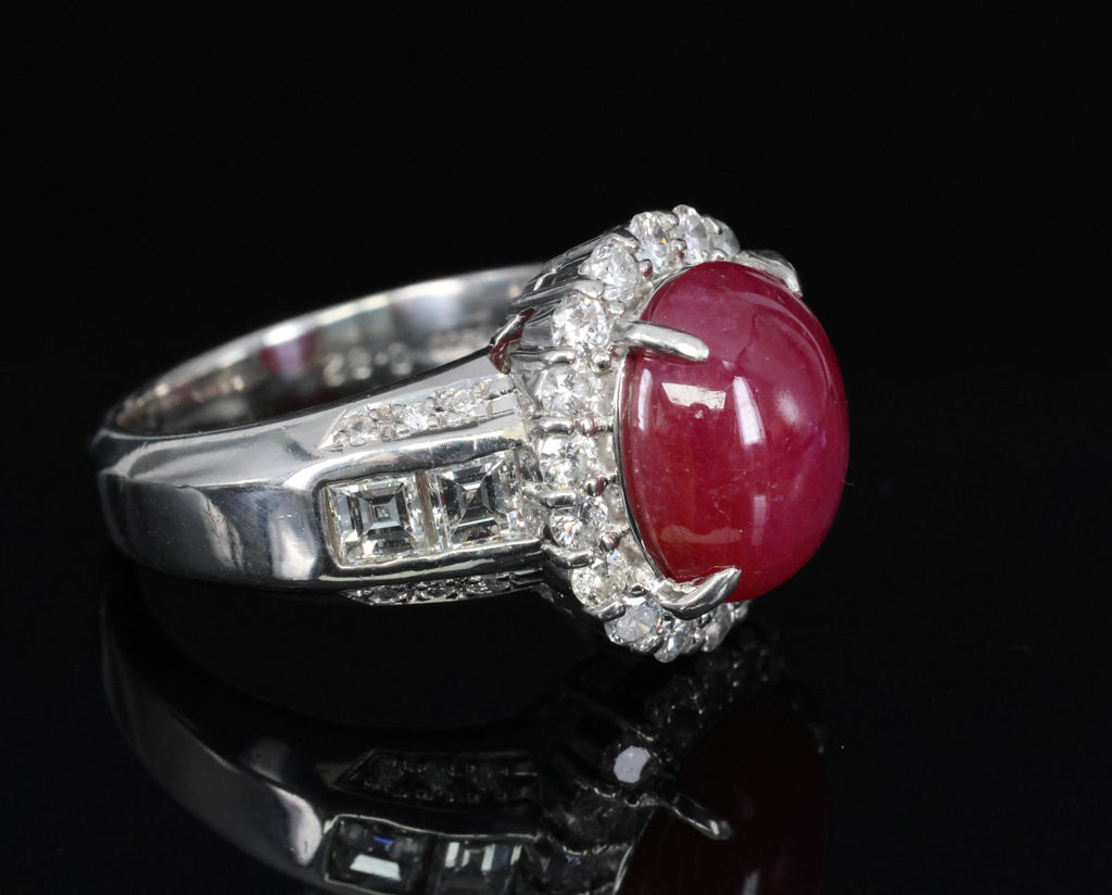 Fine 6.82ct Mitsukoshi Natural Star Ruby 1.50ct Diamond Platinum Ring, Size 7.75