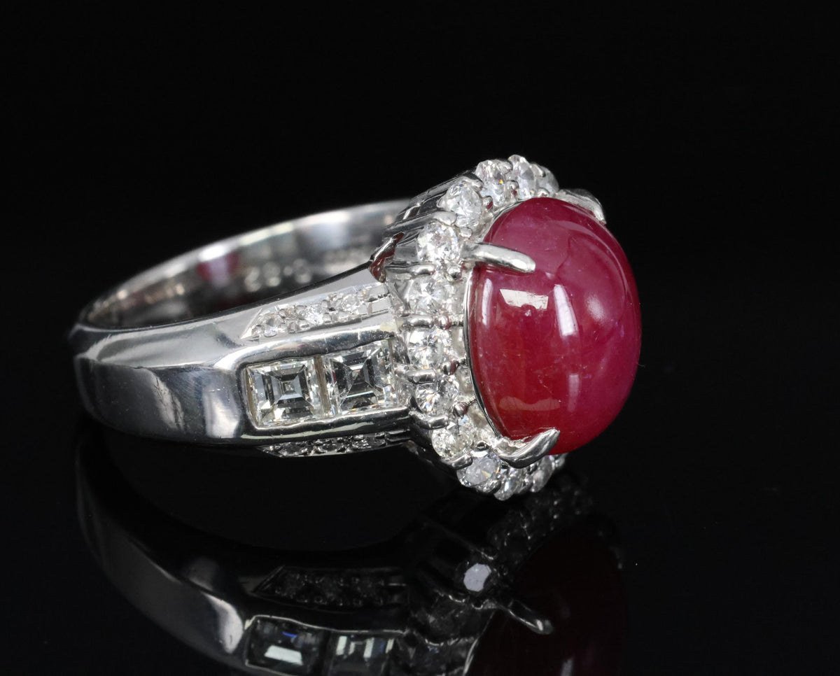 Fine 6.82ct Mitsukoshi Natural Star Ruby 1.50ct Diamond Platinum Ring, Size 7.75