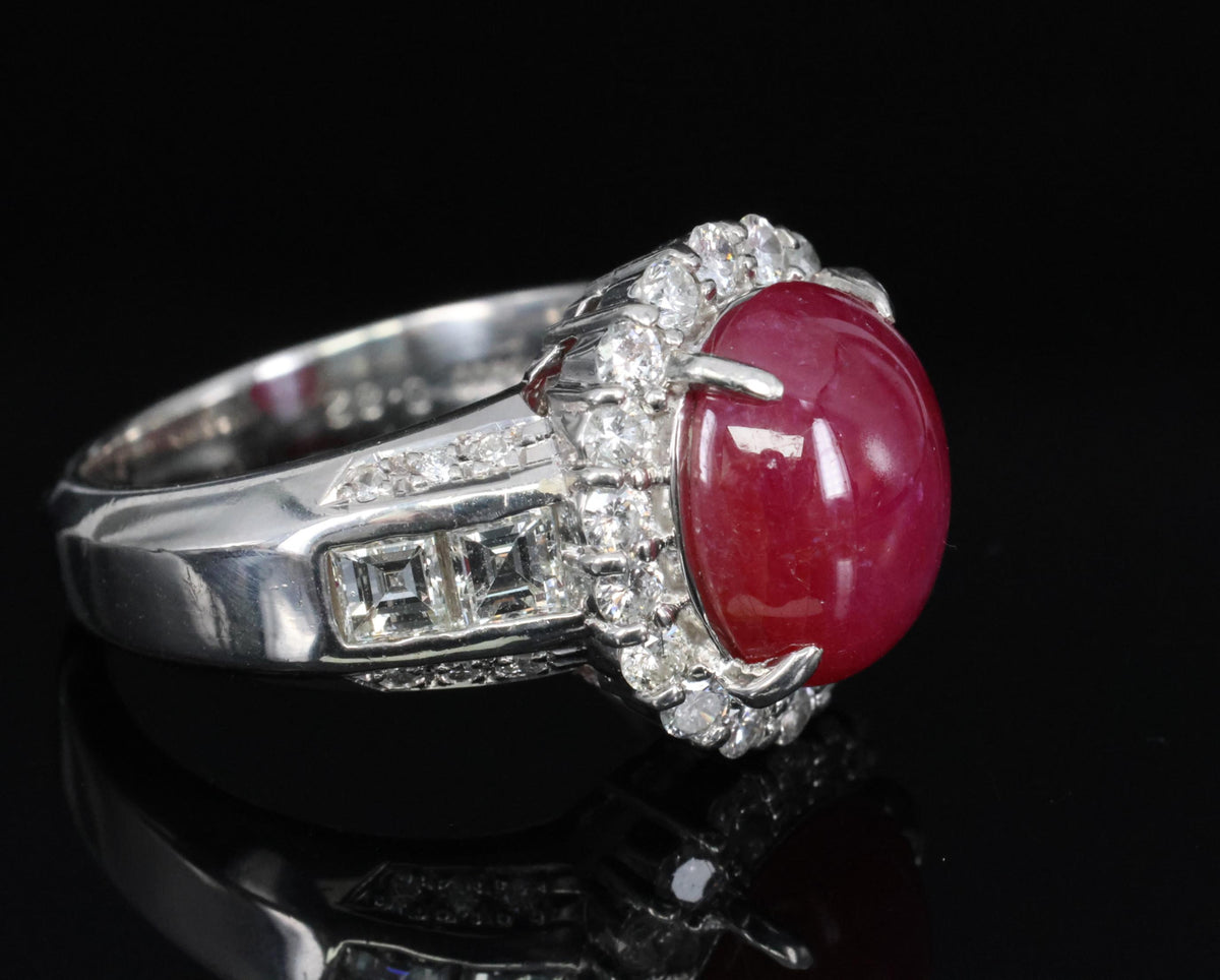 Fine 6.82ct Mitsukoshi Natural Star Ruby 1.50ct Diamond Platinum Ring, Size 7.75