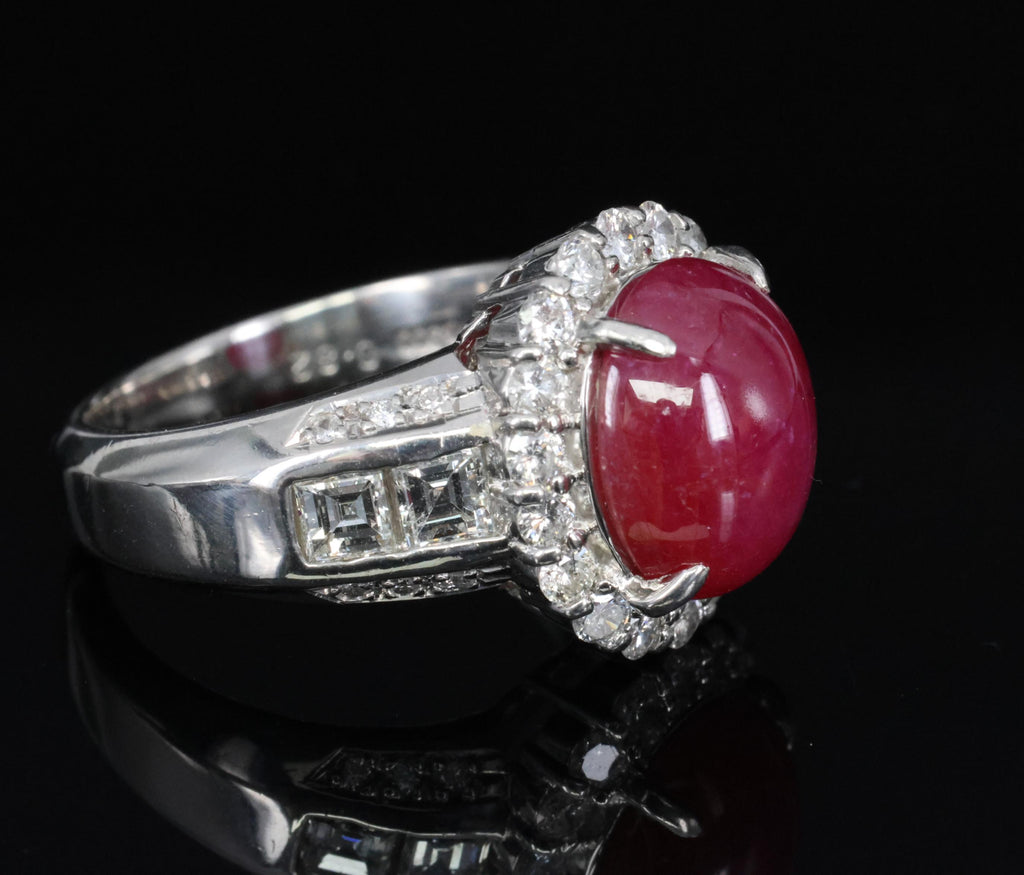 Fine 6.82ct Mitsukoshi Natural Star Ruby 1.50ct Diamond Platinum Ring, Size 7.75