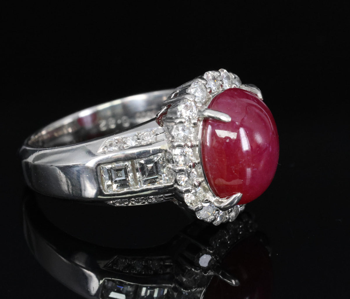 Fine 6.82ct Mitsukoshi Natural Star Ruby 1.50ct Diamond Platinum Ring, Size 7.75