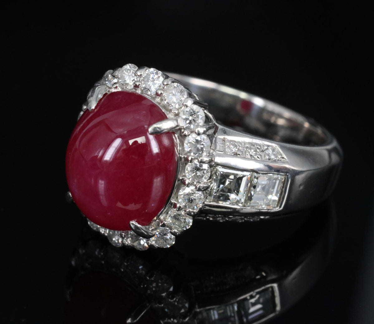 Fine 6.82ct Mitsukoshi Natural Star Ruby 1.50ct Diamond Platinum Ring, Size 7.75