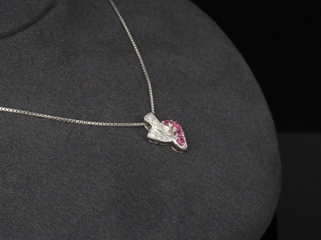 Vintage 0.36ct Natural Ruby & 0.09ct Diamond Platinum Necklace 6.8 Grams