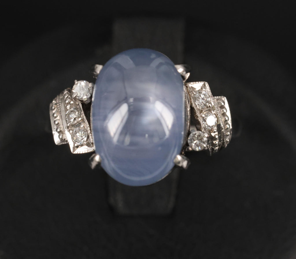 9.11ct Natural Untreated Star Sapphire & 0.15ct Diamond Platinum Ring, Size 5.75