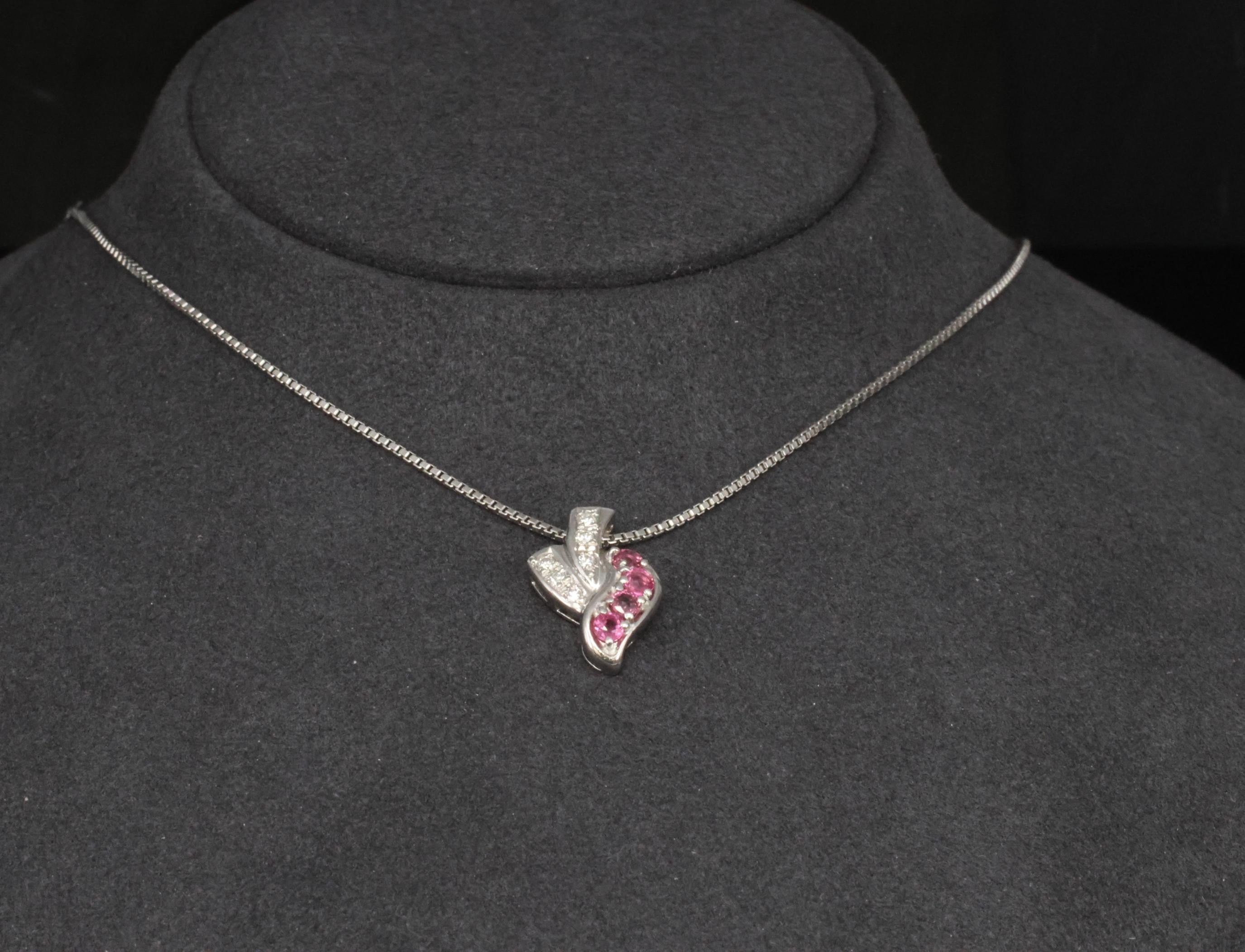 Vintage 0.36ct Natural Ruby & 0.09ct Diamond Platinum Necklace 6.8 Grams