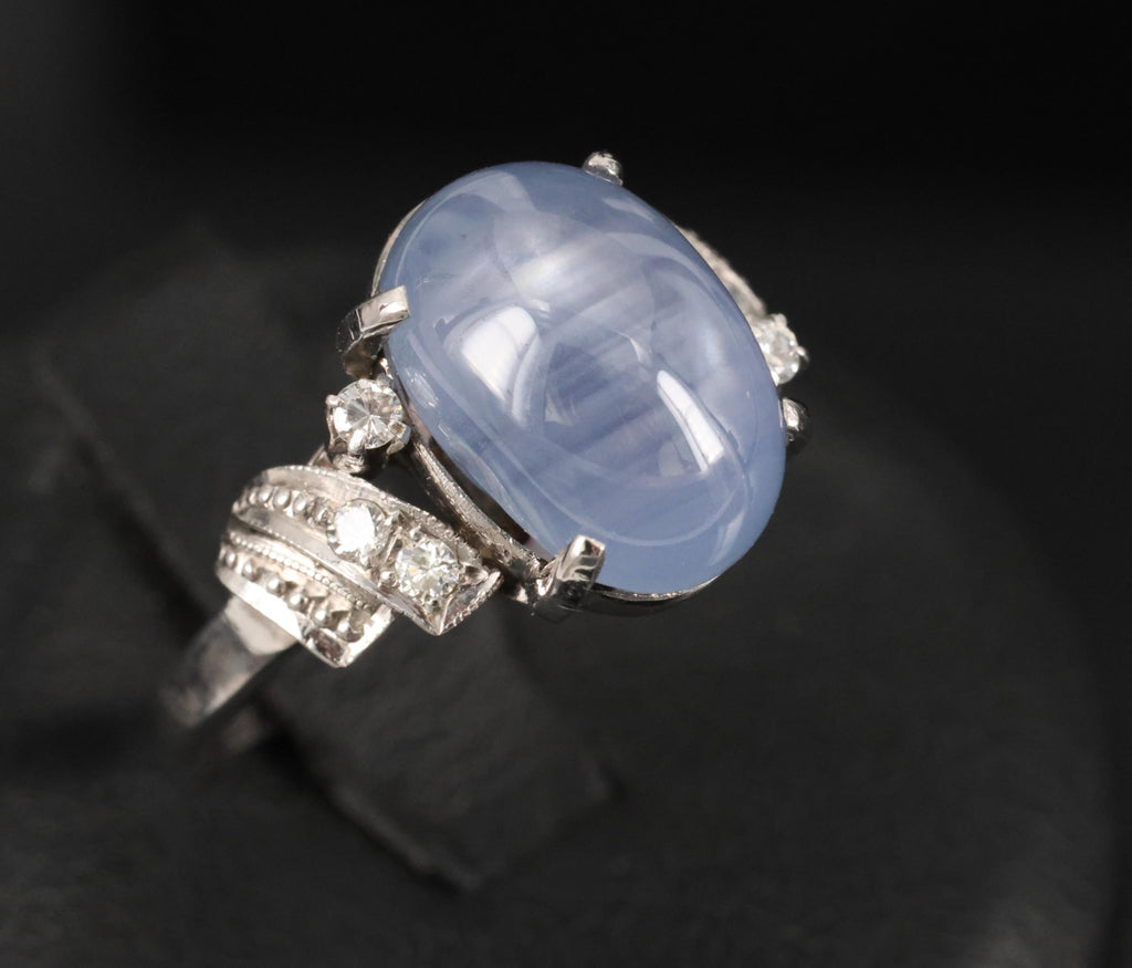9.11ct Natural Untreated Star Sapphire & 0.15ct Diamond Platinum Ring, Size 5.75