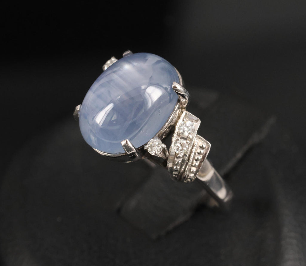 9.11ct Natural Untreated Star Sapphire & 0.15ct Diamond Platinum Ring, Size 5.75