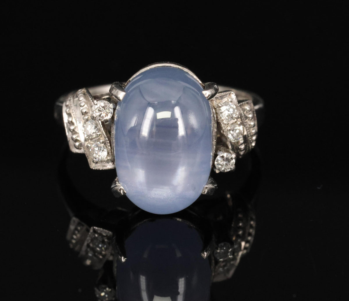 9.11ct Natural Untreated Star Sapphire & 0.15ct Diamond Platinum Ring, Size 5.75