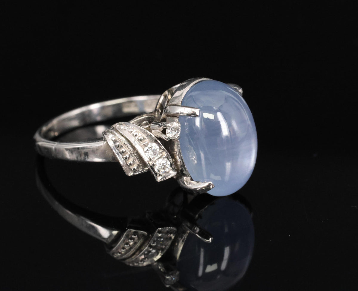 9.11ct Natural Untreated Star Sapphire & 0.15ct Diamond Platinum Ring, Size 5.75