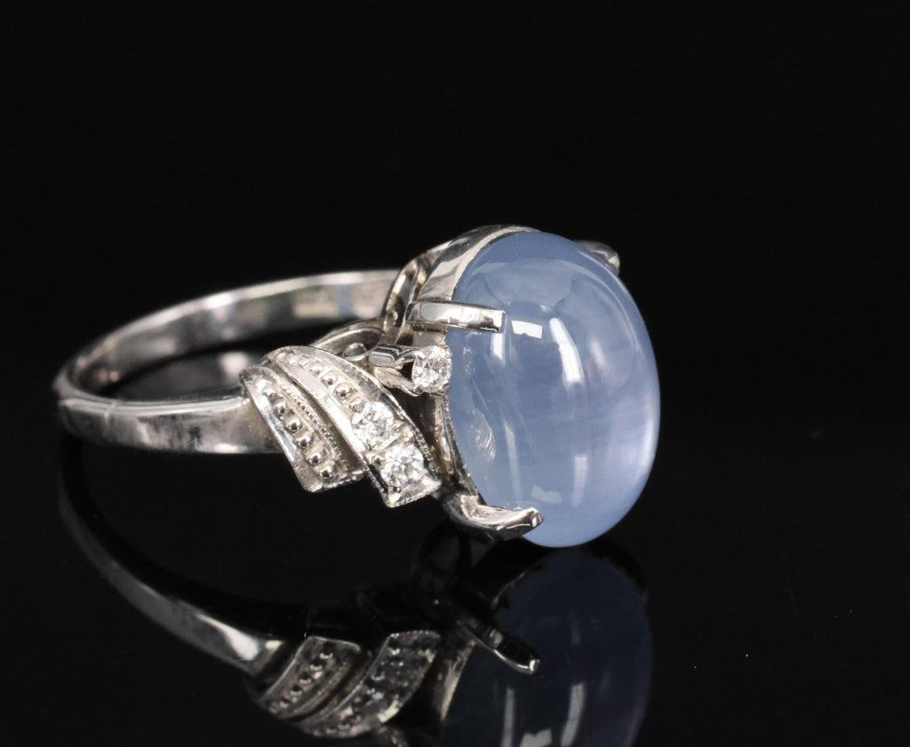 9.11ct Natural Untreated Star Sapphire & 0.15ct Diamond Platinum Ring, Size 5.75