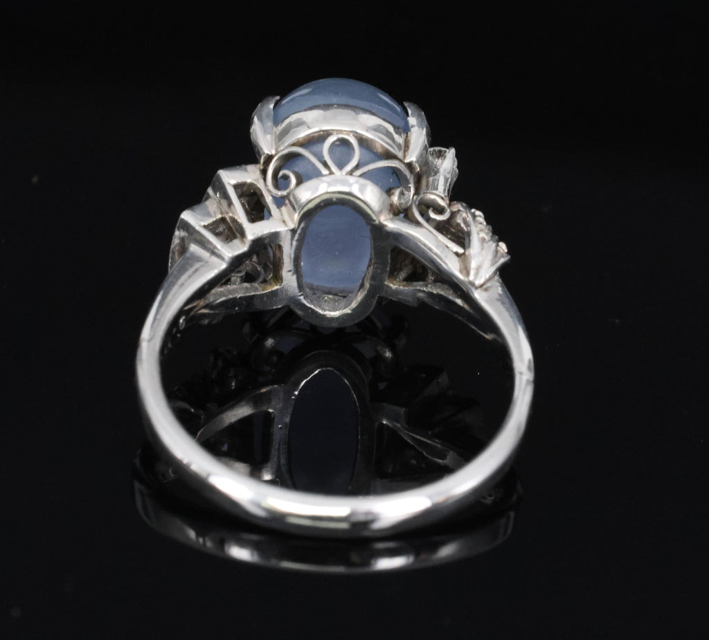 9.11ct Natural Untreated Star Sapphire & 0.15ct Diamond Platinum Ring, Size 5.75