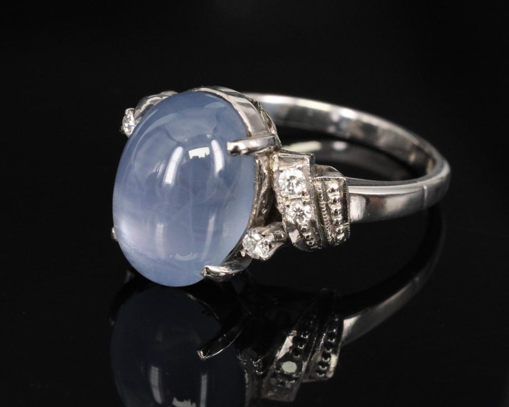9.11ct Natural Untreated Star Sapphire & 0.15ct Diamond Platinum Ring, Size 5.75