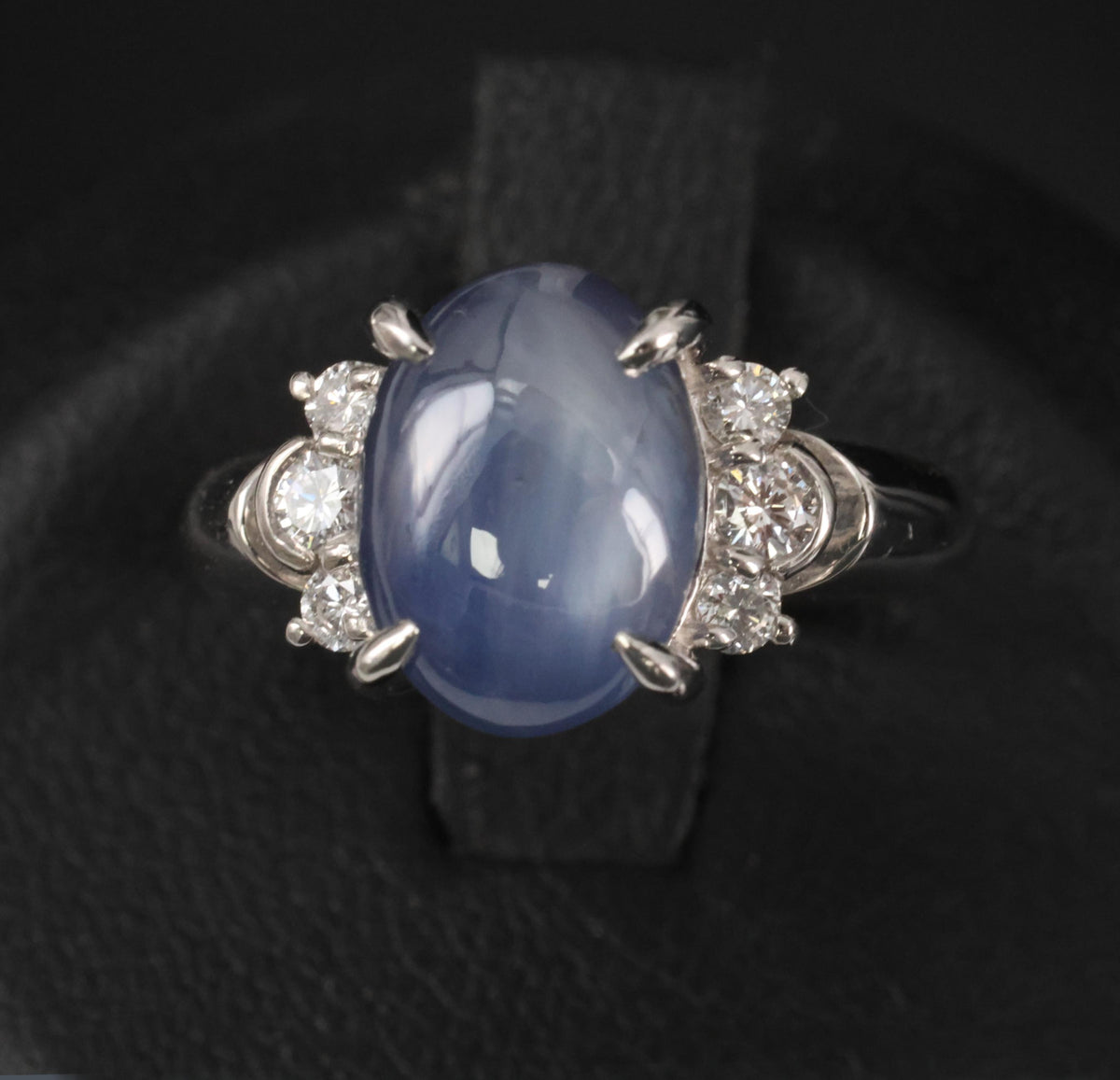 Fine 5.90ct Natural Blue Star Sapphire & 0.21ct Diamond Platinum Ring, Size 4.75