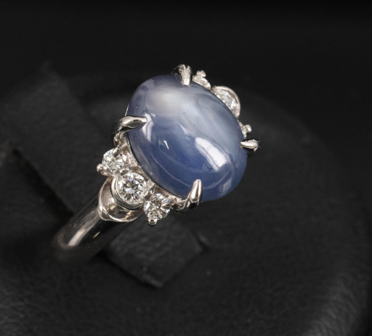 Fine 5.90ct Natural Blue Star Sapphire & 0.21ct Diamond Platinum Ring, Size 4.75