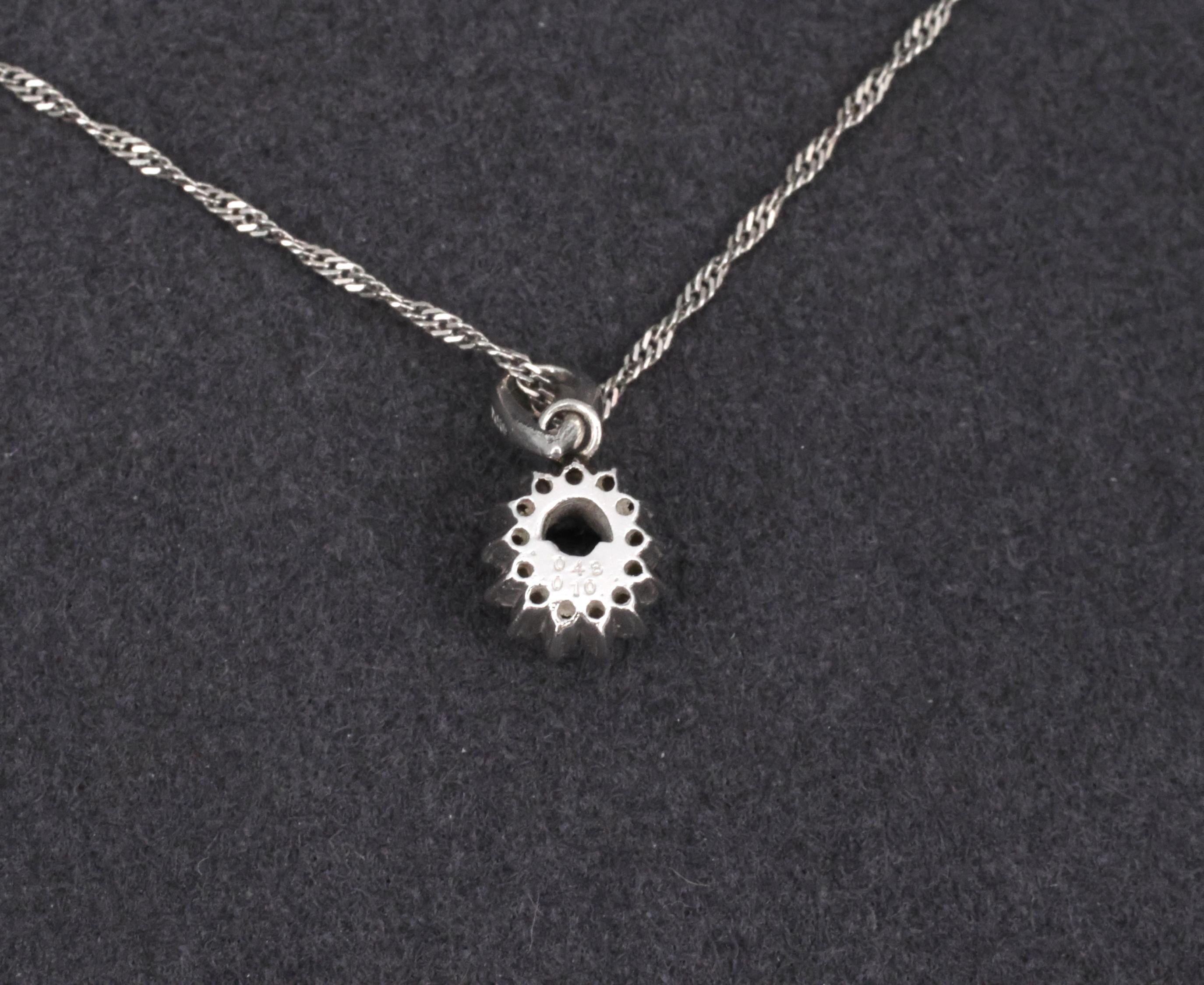 Estate 0.29ct Royal Blue Sapphire & 0.19ct Diamond Platinum Halo Necklace
