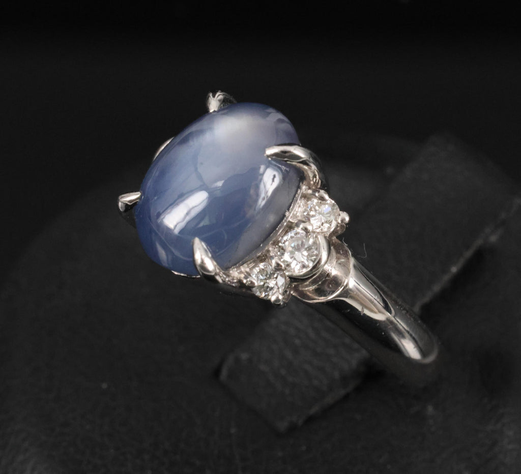 Fine 5.90ct Natural Blue Star Sapphire & 0.21ct Diamond Platinum Ring, Size 4.75