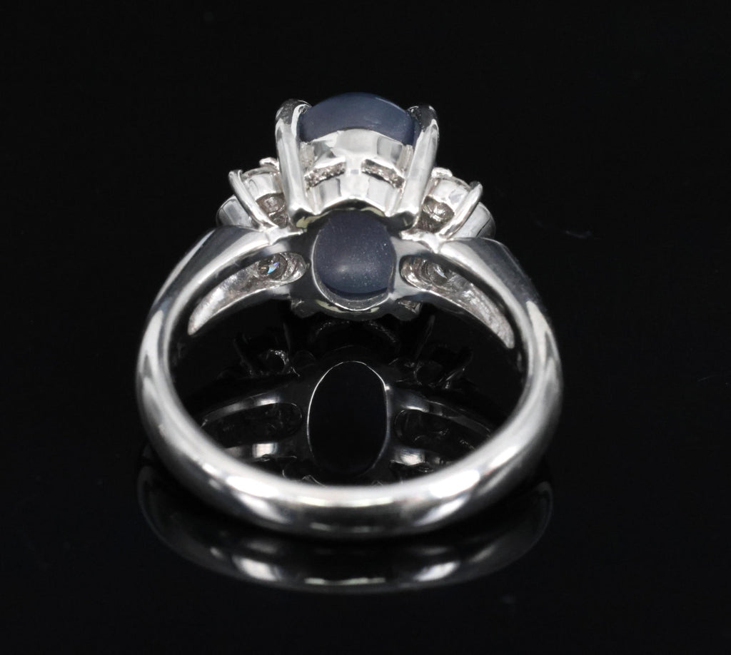 Fine 5.90ct Natural Blue Star Sapphire & 0.21ct Diamond Platinum Ring, Size 4.75