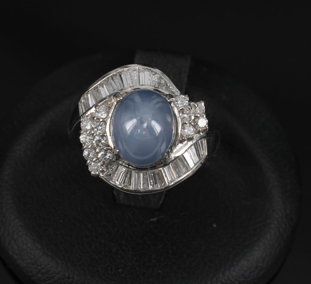 5.22ct Natural Blue Star Sapphire & 0.70ct Diamond Halo Platinum Ring, Size 4.5