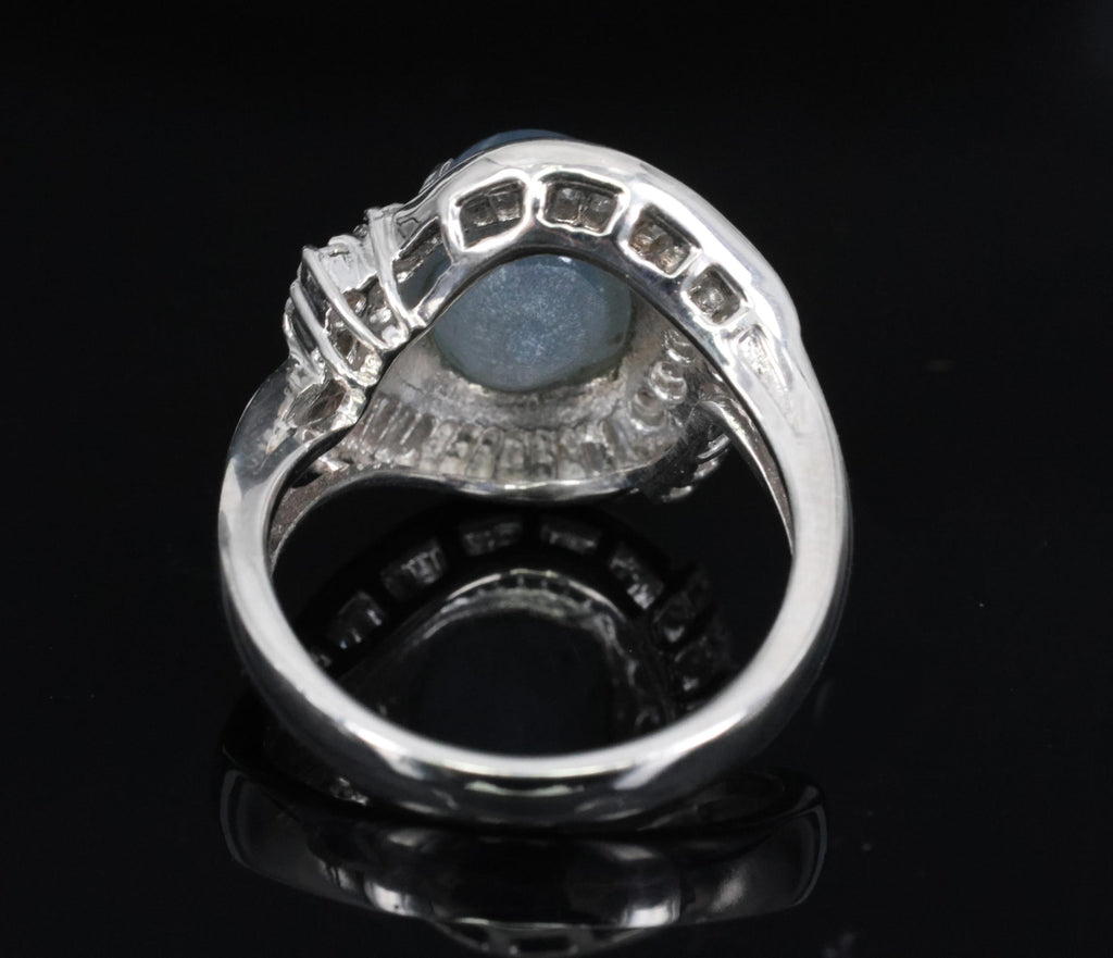 5.22ct Natural Blue Star Sapphire & 0.70ct Diamond Halo Platinum Ring, Size 4.5