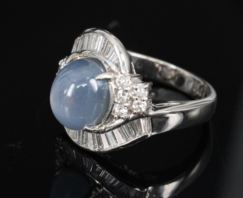 5.22ct Natural Blue Star Sapphire & 0.70ct Diamond Halo Platinum Ring, Size 4.5