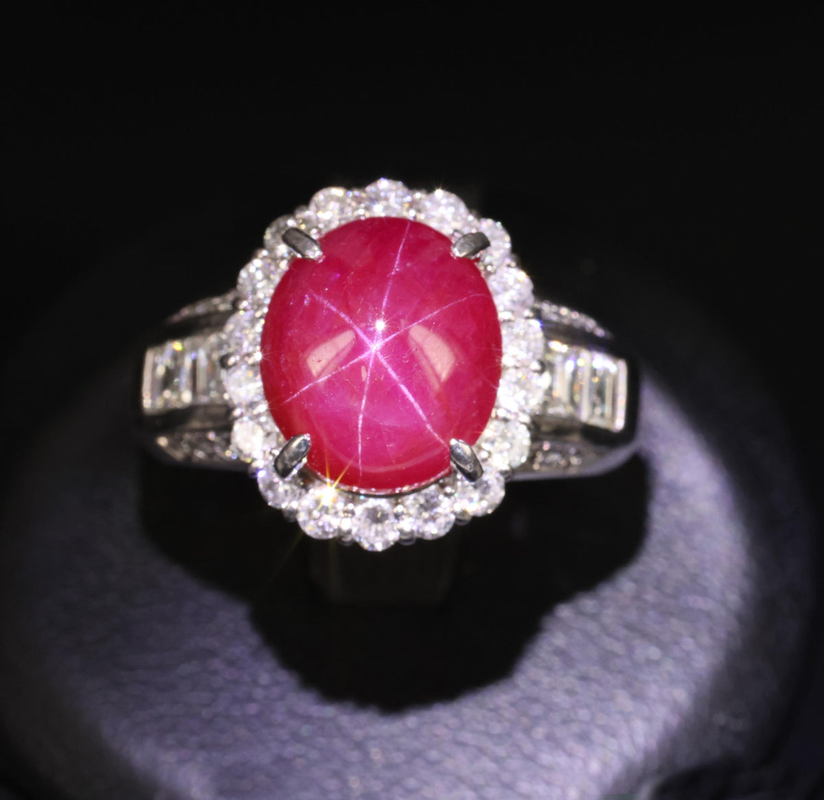 Fine 6.82ct Mitsukoshi Natural Star Ruby 1.50ct Diamond Platinum Ring, Size 7.75