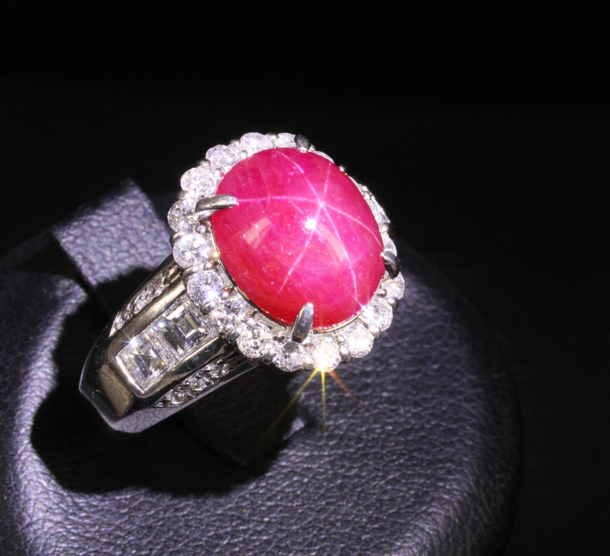 Fine 6.82ct Mitsukoshi Natural Star Ruby 1.50ct Diamond Platinum Ring, Size 7.75