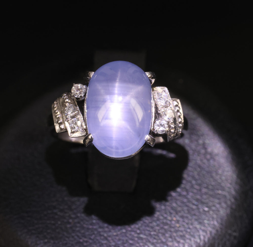 9.11ct Natural Untreated Star Sapphire & 0.15ct Diamond Platinum Ring, Size 5.75