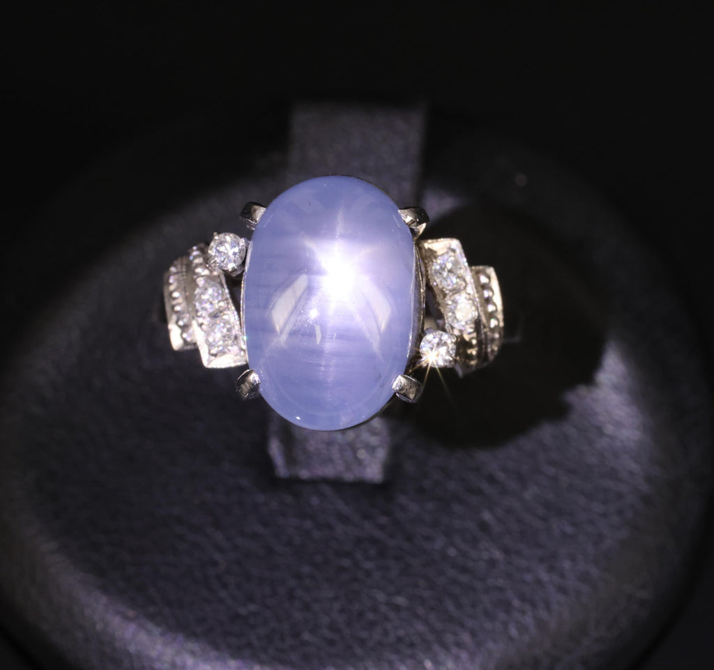 9.11ct Natural Untreated Star Sapphire & 0.15ct Diamond Platinum Ring, Size 5.75