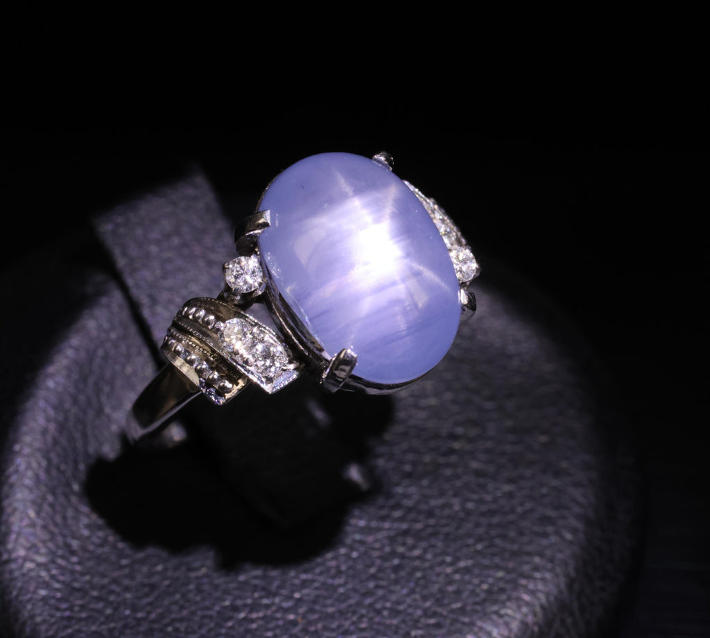 9.11ct Natural Untreated Star Sapphire & 0.15ct Diamond Platinum Ring, Size 5.75