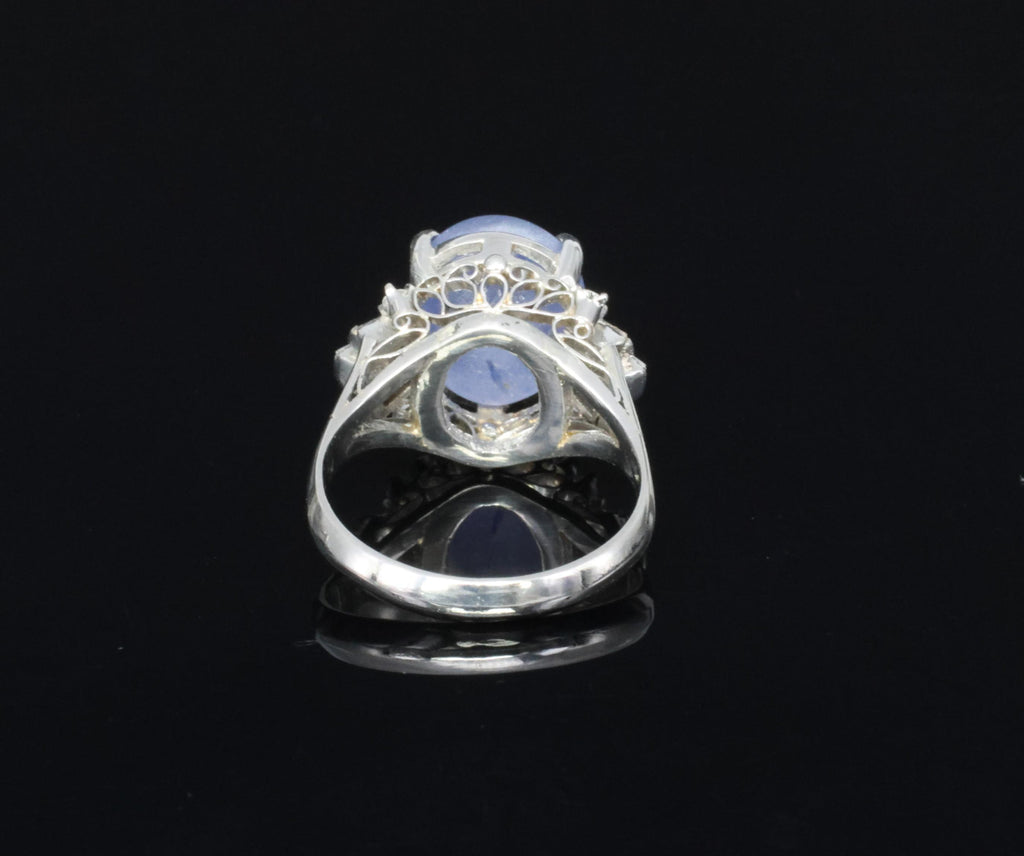 Vintage 7.11ct Blue Star Sapphire & 0.42ct Diamond Platinum Ring, Size 5