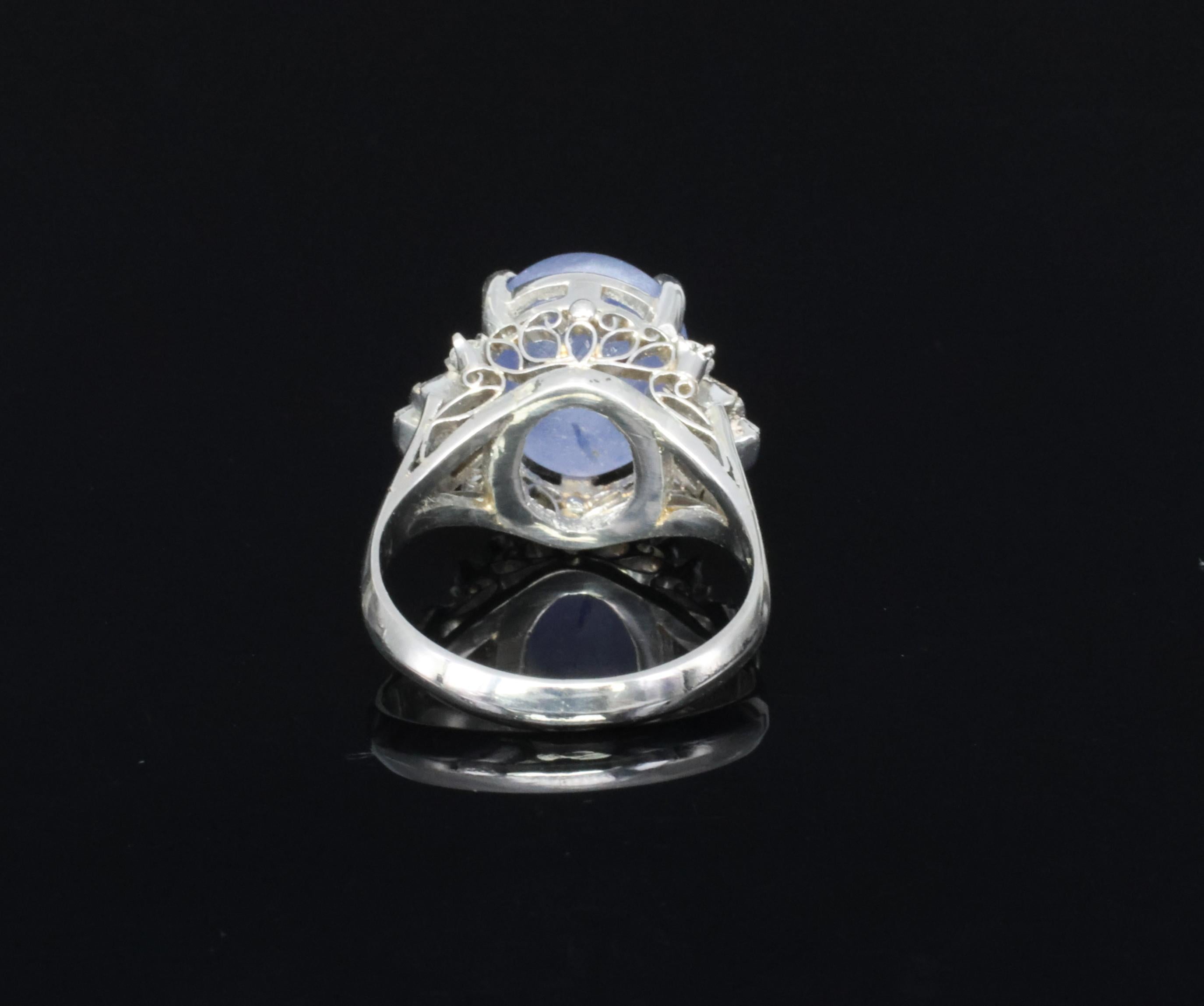 Vintage 7.11ct Blue Star Sapphire & 0.42ct Diamond Platinum Ring, Size 5