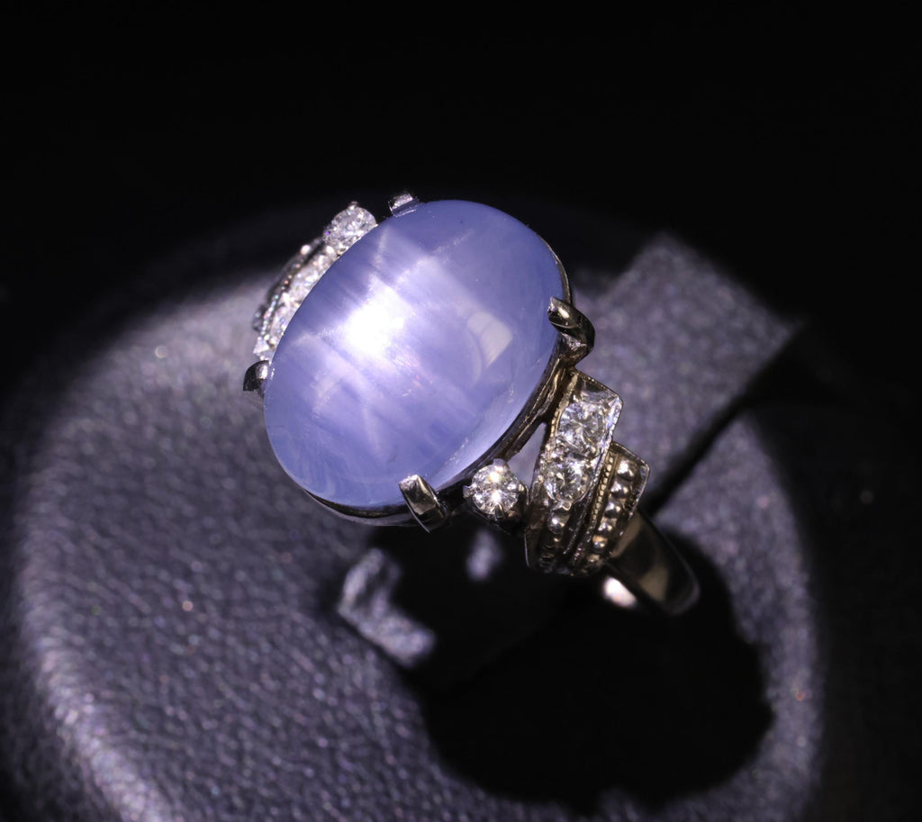 9.11ct Natural Untreated Star Sapphire & 0.15ct Diamond Platinum Ring, Size 5.75