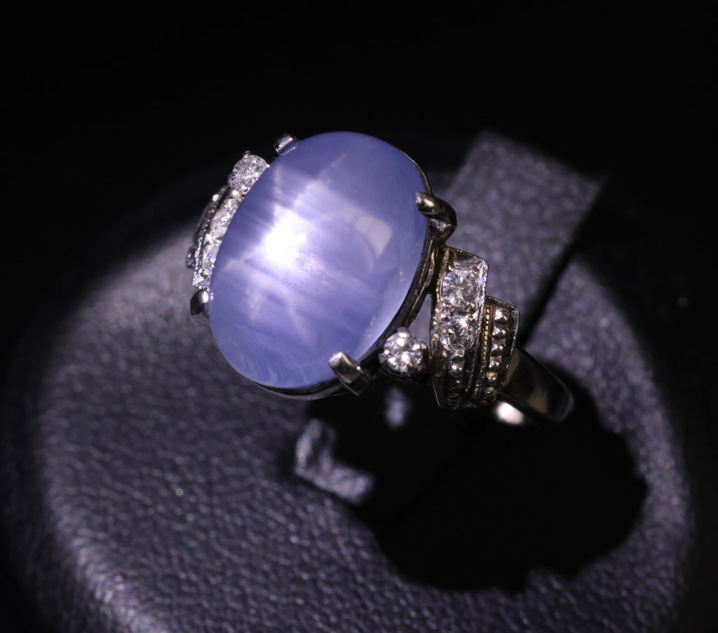 9.11ct Natural Untreated Star Sapphire & 0.15ct Diamond Platinum Ring, Size 5.75