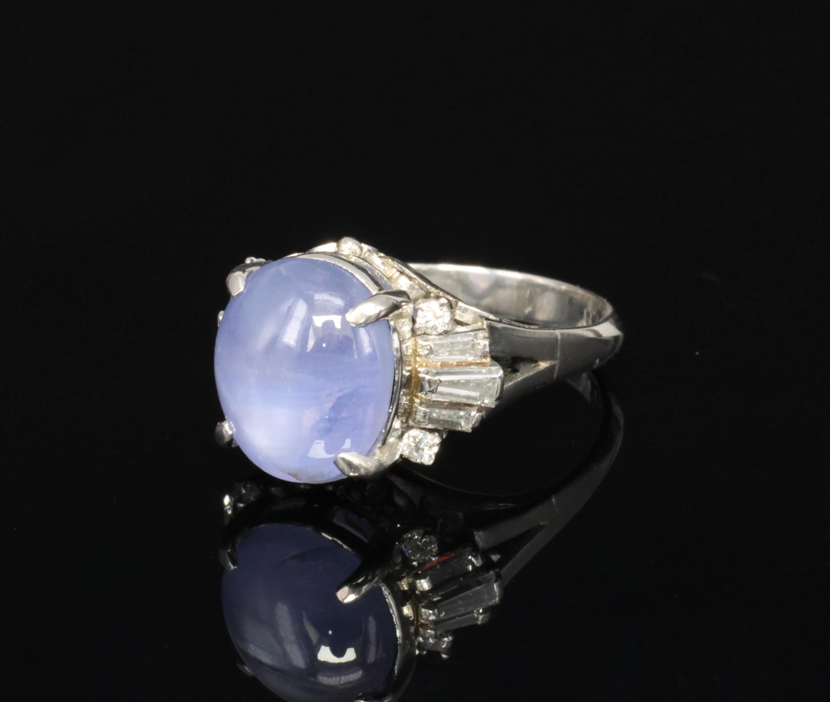 Vintage 7.11ct Blue Star Sapphire & 0.42ct Diamond Platinum Ring, Size 5