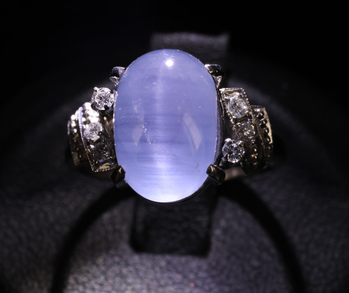 9.11ct Natural Untreated Star Sapphire & 0.15ct Diamond Platinum Ring, Size 5.75