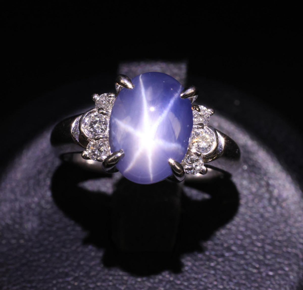 Fine 5.90ct Natural Blue Star Sapphire & 0.21ct Diamond Platinum Ring, Size 4.75