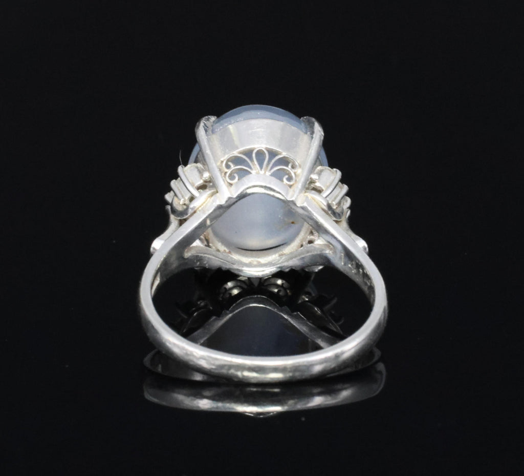 Vintage 14.12ct Natural Star Sapphire & 0.22ct Diamond Platinum Ring, Size 7.5