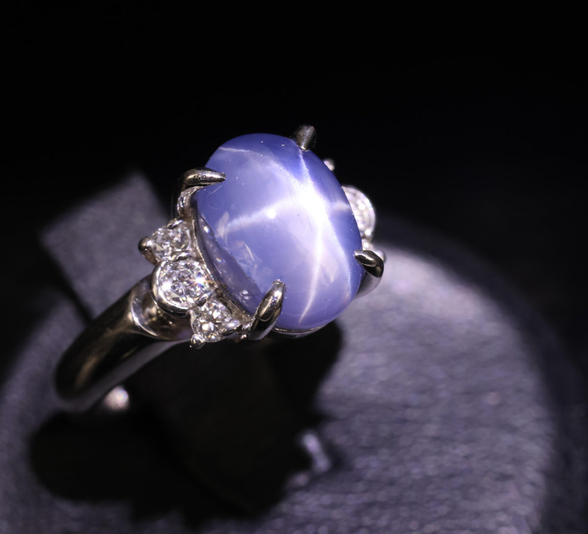 Fine 5.90ct Natural Blue Star Sapphire & 0.21ct Diamond Platinum Ring, Size 4.75
