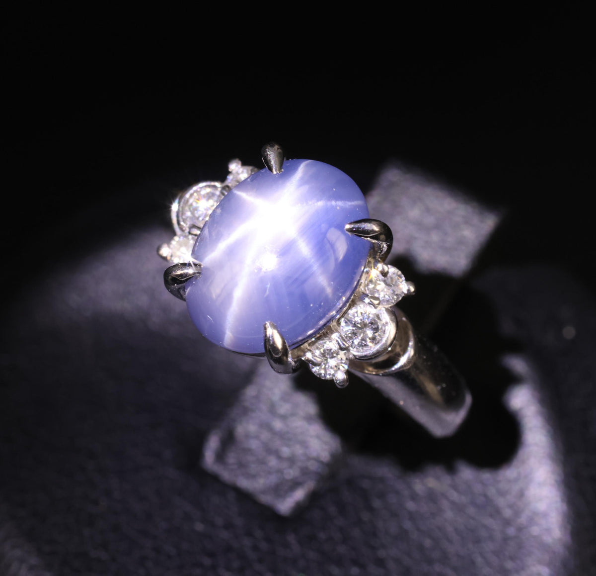 Fine 5.90ct Natural Blue Star Sapphire & 0.21ct Diamond Platinum Ring, Size 4.75