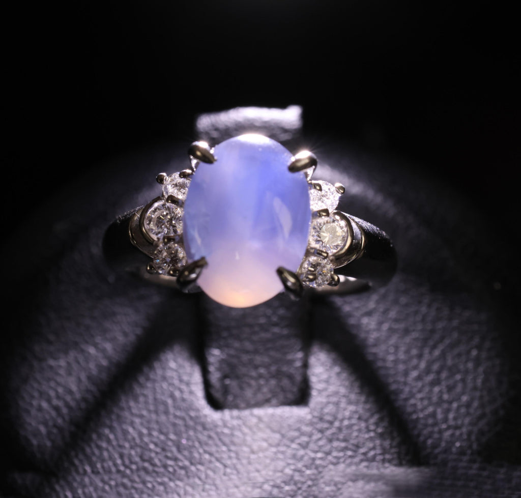 Fine 5.90ct Natural Blue Star Sapphire & 0.21ct Diamond Platinum Ring, Size 4.75