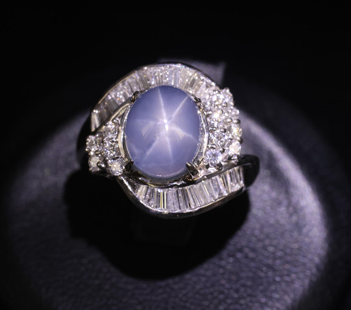 5.22ct Natural Blue Star Sapphire & 0.70ct Diamond Halo Platinum Ring, Size 4.5