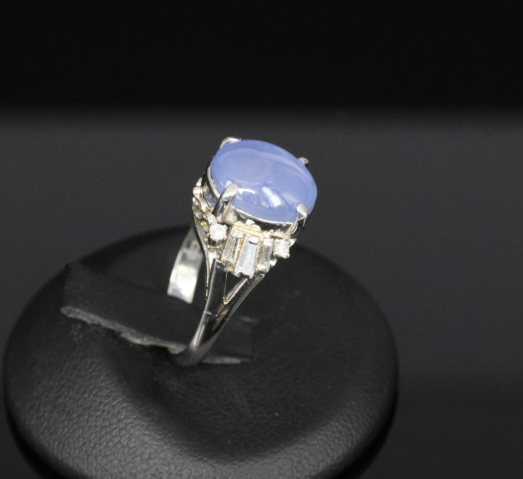 Vintage 7.11ct Blue Star Sapphire & 0.42ct Diamond Platinum Ring, Size 5